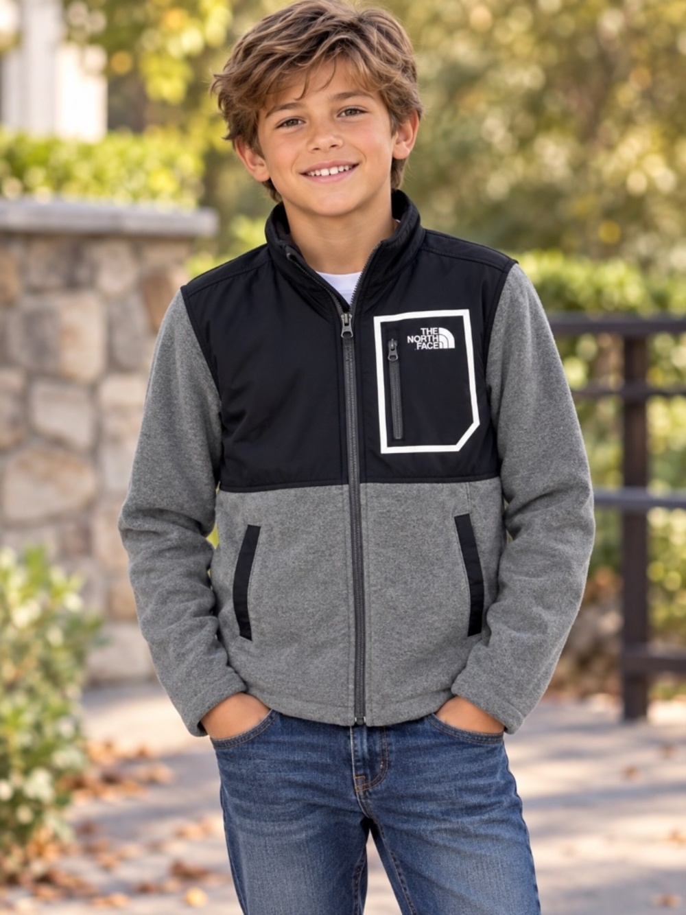 The North Face Fleece Full Zip Jacket Black and Gray Boys M 10/12